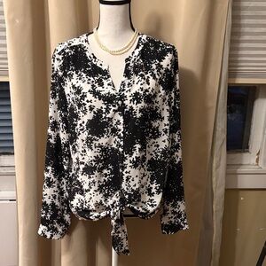 Talbots Black and White Floral Blouse
